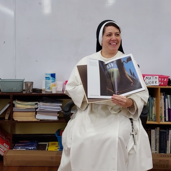 St. Pius V School guest reader was none other than Sister Josemaria.  She read The Three Trees to the 5th Graders.